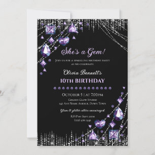 She's a Gem sparkling gemstone glam birthday Invitation