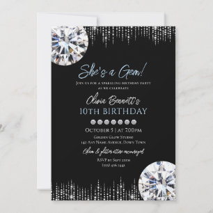 She's a Gem sparkling gemstone glam birthday Invitation