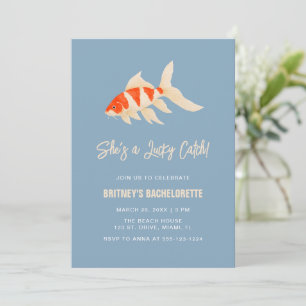 She's A Lucky Catch Koi Fish Blue Bachelorette Invitation