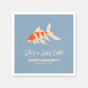 She's A Lucky Catch Koi Fish Blue Bachelorette Napkin