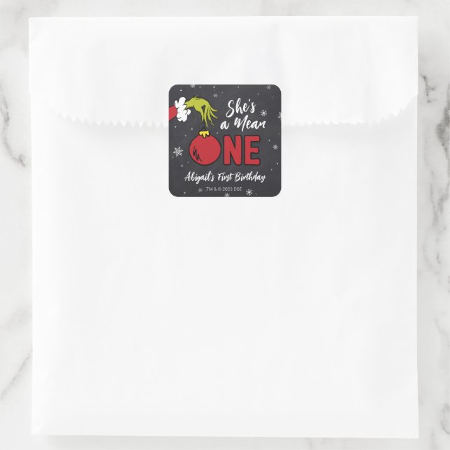 She's a Mean One | Grinch Birthday Square Sticker (Bag)