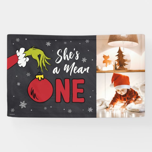 She's a Mean One | Grinch Chalkboard Birthday Banner (Horizontal)