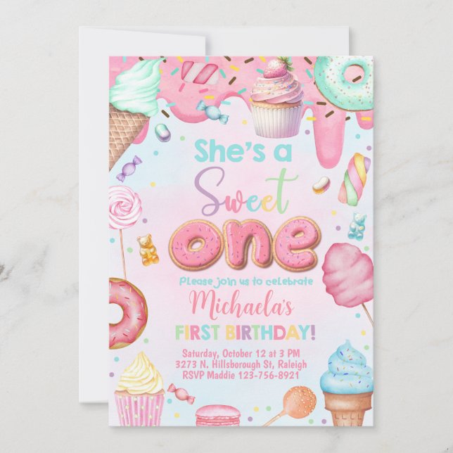 She's a Sweet One girl 1st birthday invitation. Invitation (Front)