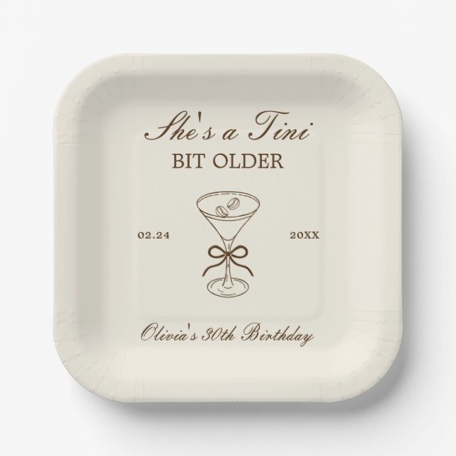 She's A Tini Bit Older Coffee Martini Birthday Paper Plate (Front)