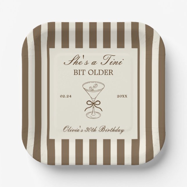 She's A Tini Bit Older Coffee Martini Birthday Paper Plate (Front)