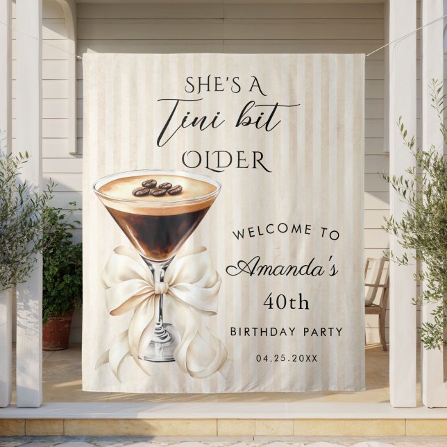 She's a Tini Bit Older Espresso Martini Backdrop Tapestry (She's a tini bit older Espresso martini birthday backdrop)