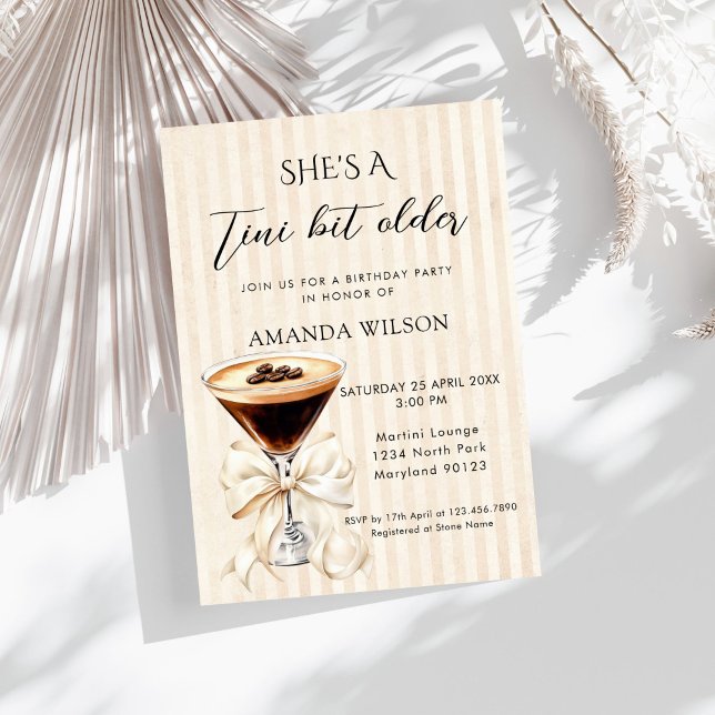 She's A Tini Bit Older Martini Espresso Invitation (She's a Tini bit older Birthday Party Invitation)
