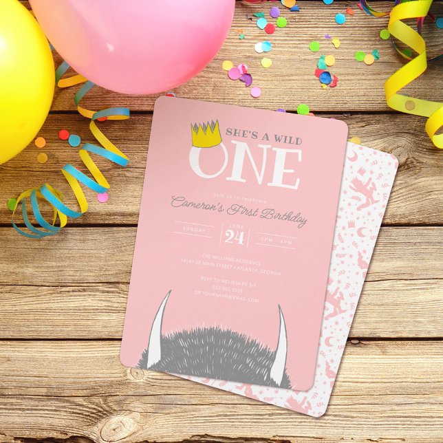 She's a Wild One - 1st Birthday Crown Pink Invitation (Creator Uploaded)