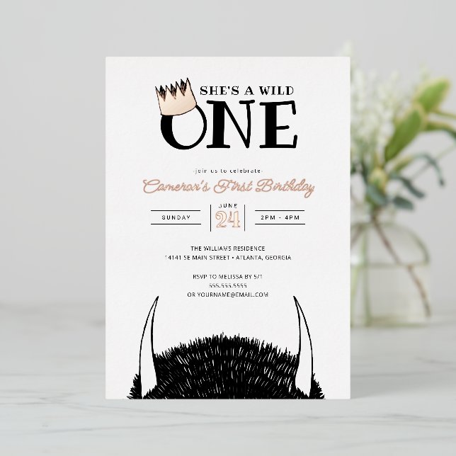 She's a Wild One - 1st Birthday Gold Crown Foil  (Standing Front)