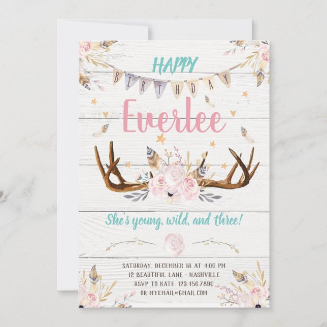She's a Wild One Girl Birthday Invitation (Front)
