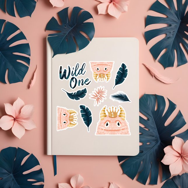She's a Wild One Pink Monster & Tropical Jungle (She's a Wild One Pink Monster & Tropical Jungle Sticker)