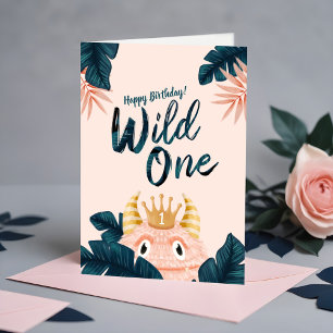 She's a Wild One Pink Monster & Tropical Jungle Card