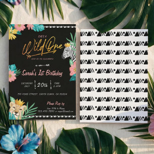 She's A Wild One Tropical Jungle Tribal Birthday Invitation