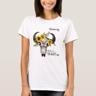"She's a Wild One" with Skull/Sunflowers Women's T-Shirt