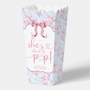 She's About to Pop Pink Bow Baby Shower Popcorn Favour Box