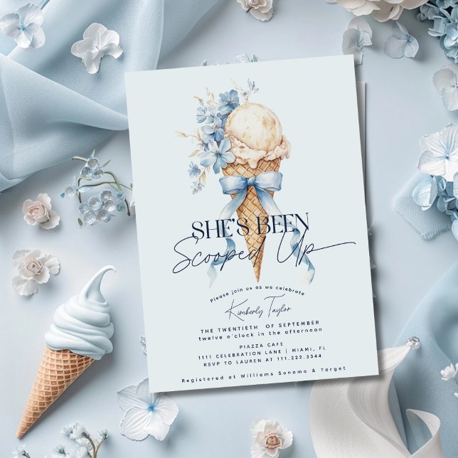 She's Been Scooped Up Blue Ice Cream Bridal Shower Invitation (Creator Uploaded)