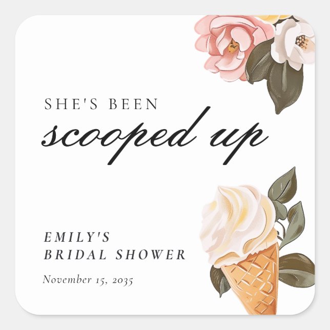 She's Been Scooped Up Bridal Shower Square Sticker (Front)