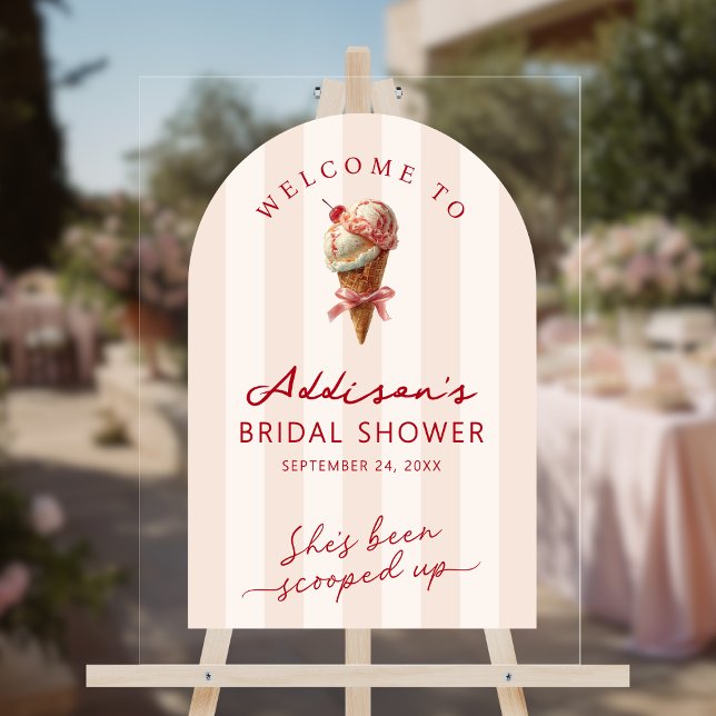 She's Been Scooped Up Bridal Shower Welcome Acrylic Sign (Shown on an 18" x 24" acrylic sign)