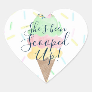 She's Been Scooped Up Ice Cream Bridal Shower Heart Sticker