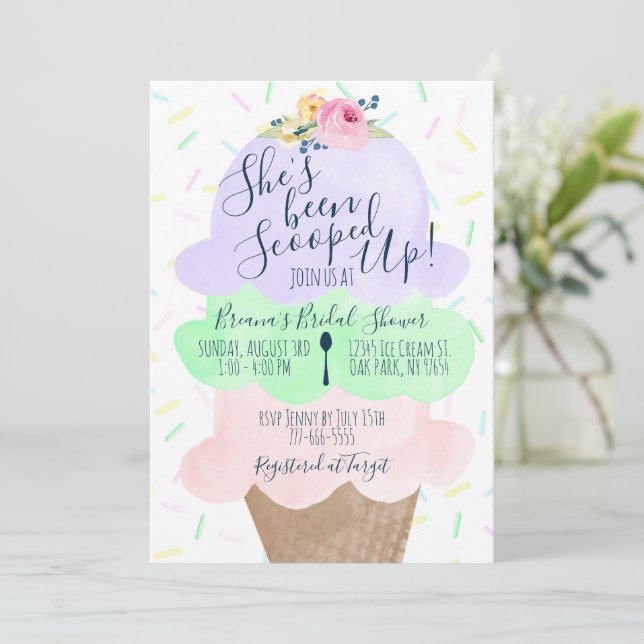 She's Been Scooped Up Ice Cream Bridal Shower Invitation (Standing Front)