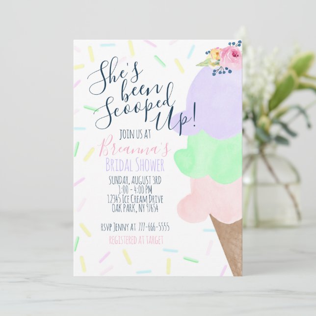 She's Been Scooped Up Ice Cream Bridal Shower Invitation (Standing Front)