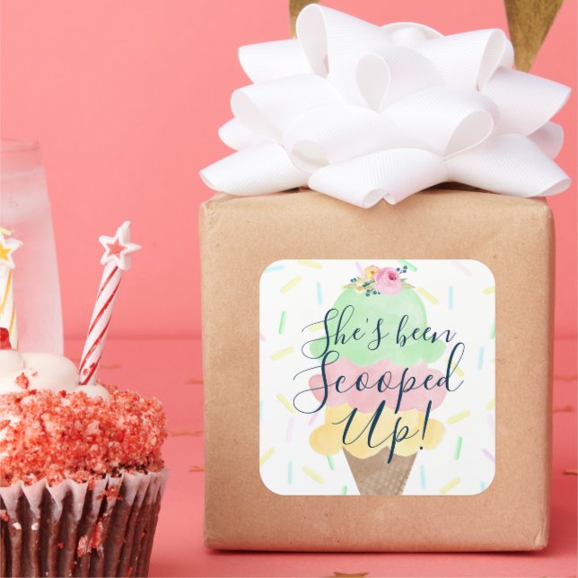 She's Been Scooped Up Ice Cream Square Sticker (Party)