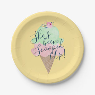 She's Been Scooped Up Ice Cream Yellow Paper Plate