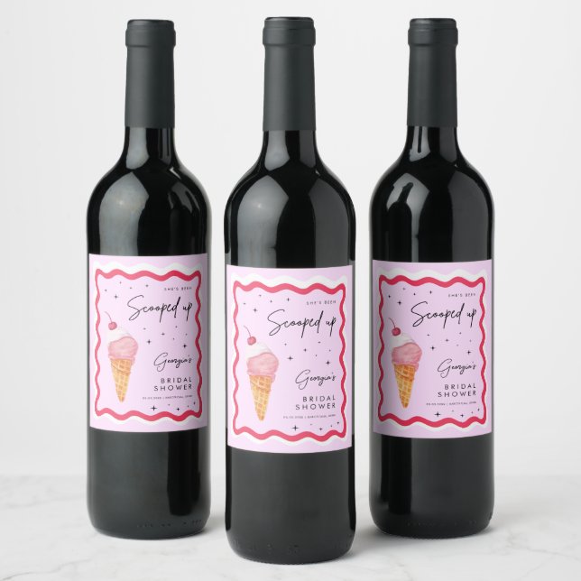 She's Been Scooped Up Pink and Red Wavy Retro  Wine Label (Bottles)