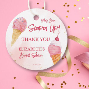 She's been scooped up pink ice cream bridal shower favour tags