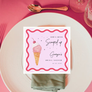 She's Been Scooped Up Pink Red Wavy Bridal Shower Napkin