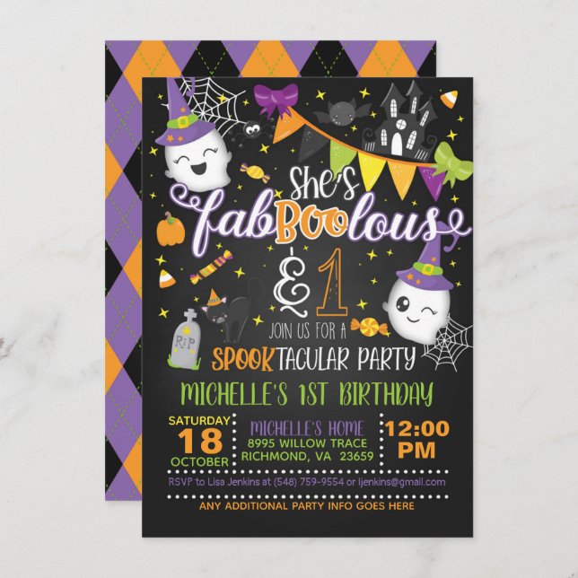 She's Faboolous and ONE Birthday Invitation - Blk (Front/Back)