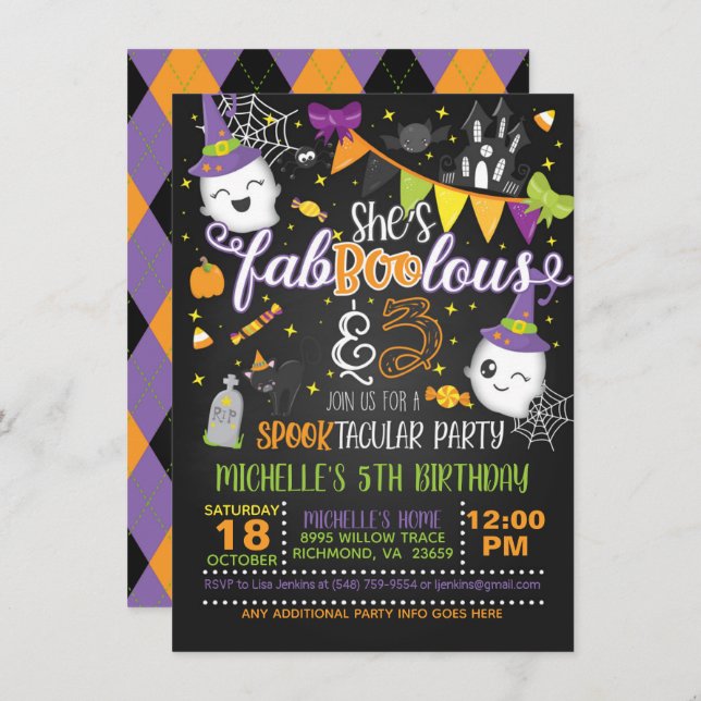 She's Faboolous and THREE Birthday Invitation - BL (Front/Back)