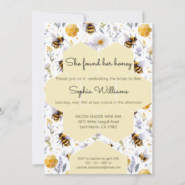 She's Found Her Honey Bees Floral Bridal Shower Invitation (Front)