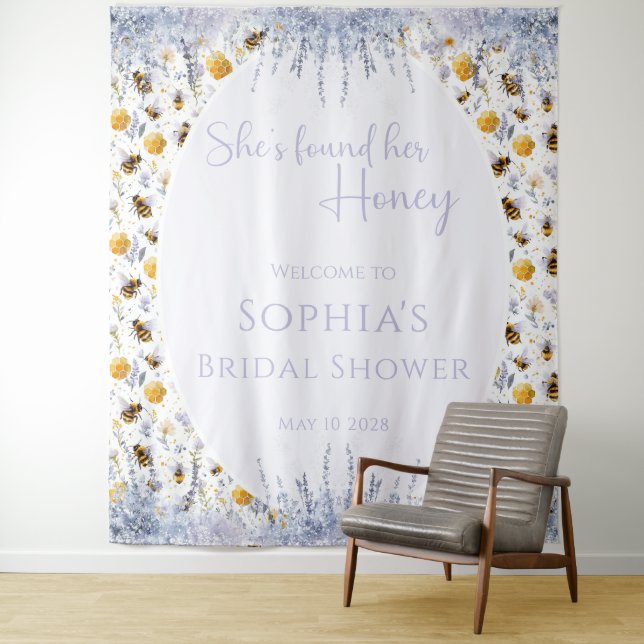 She's Found Her Honey Bridal Shower Backdrop Tapestry (In Situ)