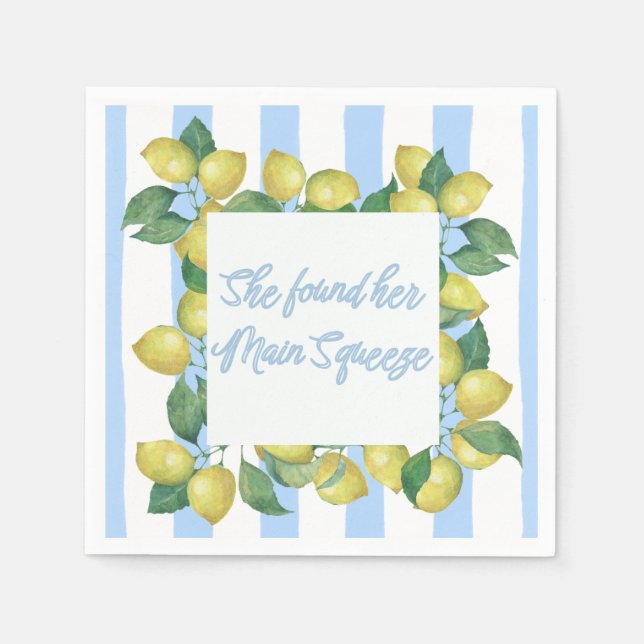 "She's Found Her Main Squeeze" Blue and Lemon Napkin (Front)