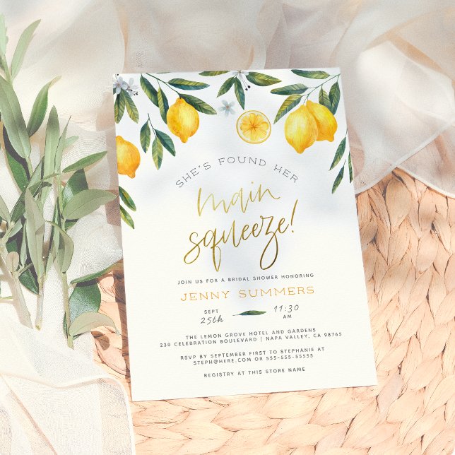 She's Found Her Main Squeeze Lemon Bridal Shower Invitation (Creator Uploaded)