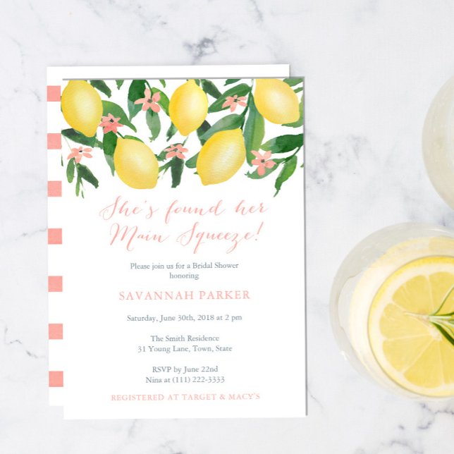 She's Found Her Main Squeeze Lemons Bridal Shower Invitation (Creator Uploaded)