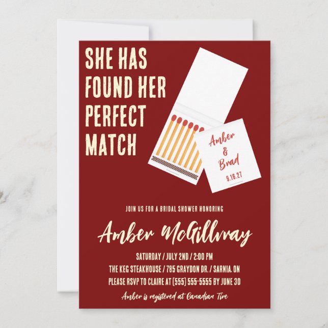 She's Found her Perfect Match Bridal Shower Invitation (Front)