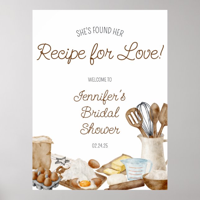 She's Found her Recipe for Love! Bridal Shower Poster (Front)