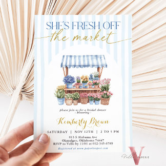 She's Fresh Off the Market Blue Bridal Shower Invitation