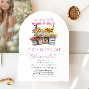 She's Fresh Off The Market Bridal Shower Arched Invitation