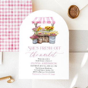 She's Fresh Off The Market Bridal Shower Arched Invitation