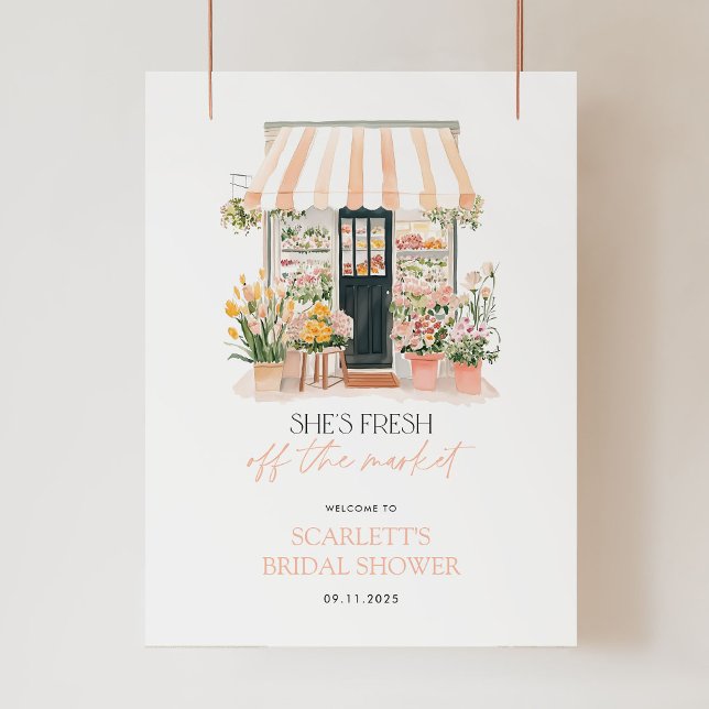 Shes Fresh Off The Market Bridal Shower Welcome Poster (She's Fresh Off the Market! Bridal Shower Welcome Sign.)