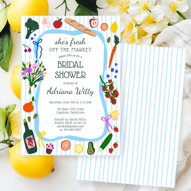 She's Fresh OFF THE MARKET Custom Bridal Shower Invitation (She's FRESH OFF THE MARKET Cute Hand-drawn Custom Bridal Shower Invitation
)