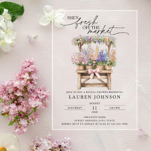 She's Fresh Off the Market Floral Bridal Shower Acrylic Invitations