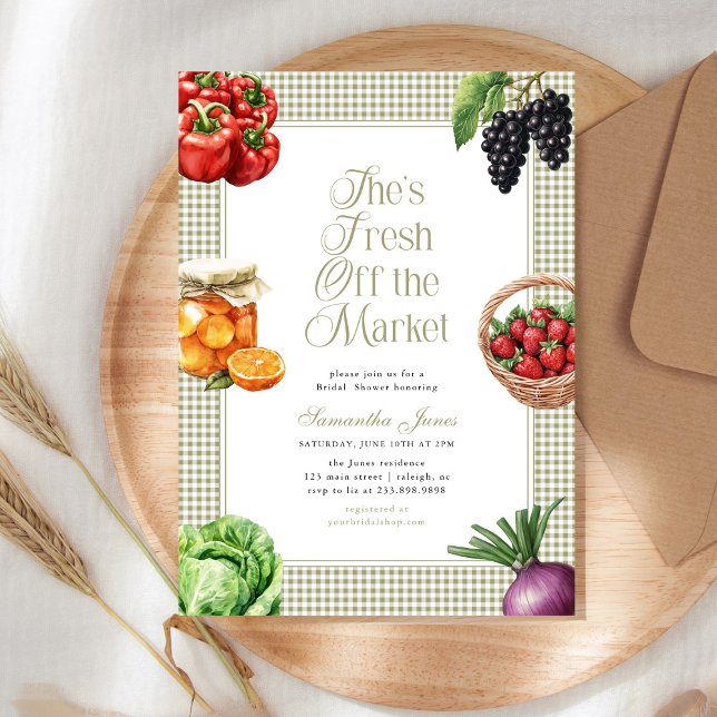 She's Fresh Off The Market Gingham Bridal Shower Invitation (Creator Uploaded)