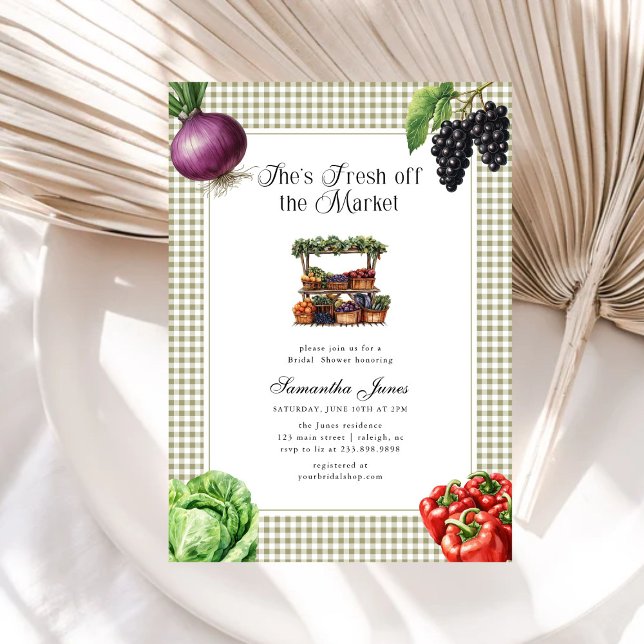 She's Fresh Off The Market Gingham Bridal Shower Invitation (Creator Uploaded)