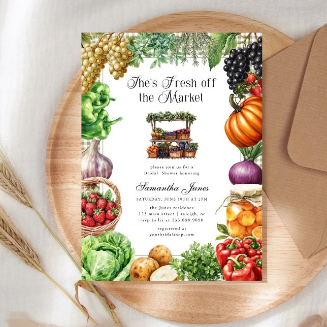 She's Fresh Off The Market Gingham Bridal Shower Invitation (Creator Uploaded)
