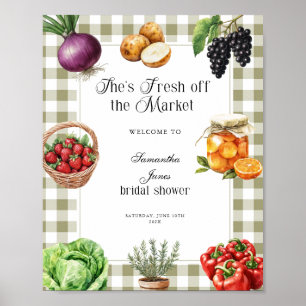 She's Fresh Off The Market Gingham Bridal Shower Poster