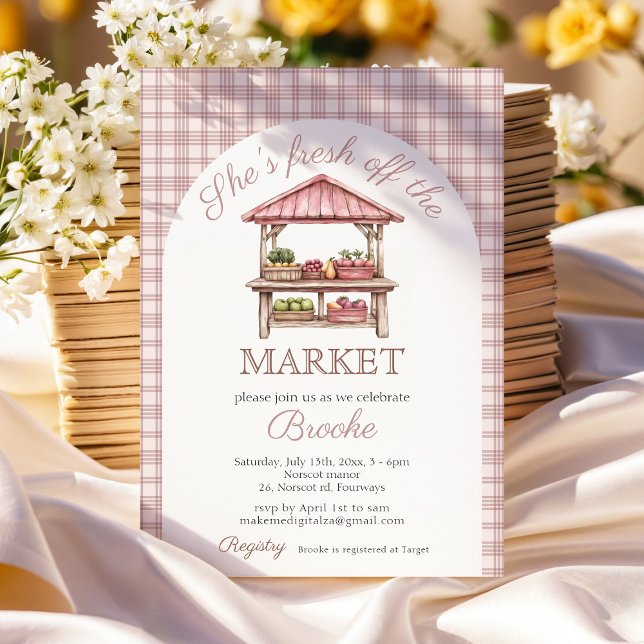 She's fresh off the market pink Bridal Shower Invitation (Creator Uploaded)
